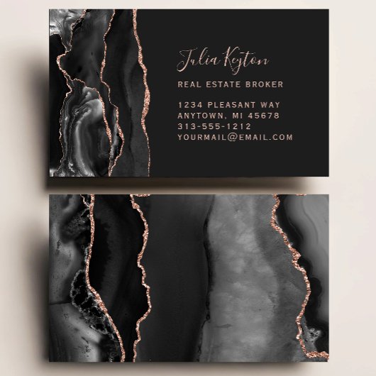 Carte De Visite Black Agate Geode Rose Gold Parties scintillant Im