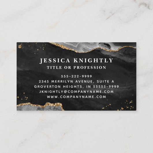 Carte De Visite Black Agate Gold Parties scintillant Script Monogr (Dos)