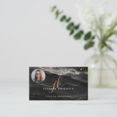 Carte De Visite Black Agate Gold Parties scintillant Script Monogr (Debout devant)