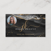 Carte De Visite Black Agate Gold Parties scintillant Script Monogr (Devant)