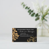Carte De Visite Black and Gold Elegant Baroque Damask pour lui (Debout devant)
