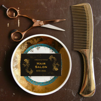 Carte De Visite Black and Gold Elegant Luxury Style Hair Salon