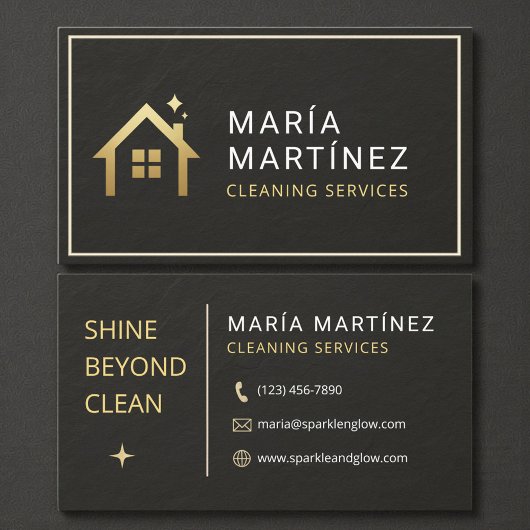 Carte De Visite Black and Gold House Cleaning Services Slate Stone