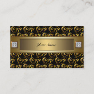 Carte De Visite Black and Gold Swirls Elegant