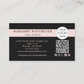 Carte De Visite Black and Pink Script Logo QR Code Photo Makeup (Dos)