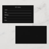 Carte De Visite Black Artwork Display Label Card Template (Devant / Derrière)