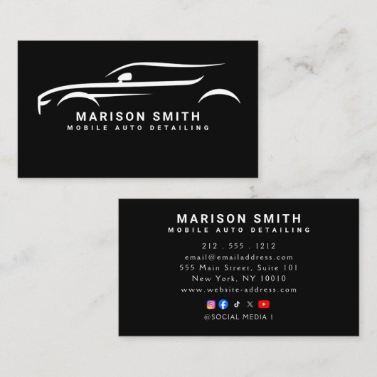 Carte De Visite Black Auto Detailing, Auto Repair Logo Black (Devant / Derrière)