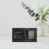 Carte De Visite Black Barbershop Chair Social media QR Code (Debout devant)