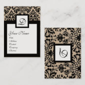 Carte De Visite BLACK BLANC DOMMASK CARRÉ FLORAL MONOGRAM Kraft (Devant / Derrière)