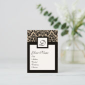 Carte De Visite BLACK BLANC DOMMASK CARRÉ FLORAL MONOGRAM Kraft (Debout devant)