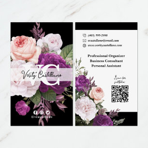 Carte De Visite Black & Blanc Vintage Roses Floral Simple Personne