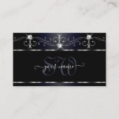 Carte De Visite Black Bluish Squiggles étincelants Diamonds Monogr (Devant)