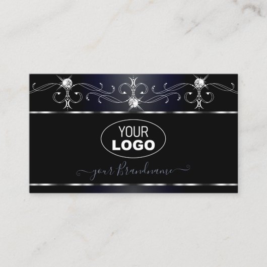 Carte De Visite Black Bluish Squigles Sparkling Diamonds Ajouter u (Devant)