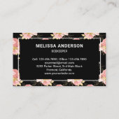 Carte De Visite Black Blush rose Floral Rose Gold Honey Bee (Dos)