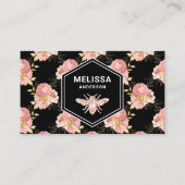 Carte De Visite Black Blush rose Floral Rose Gold Honey Bee (Devant)