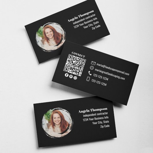 Carte De Visite Black Business Photo QR Code Social Media