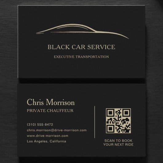 Carte De Visite Black Car Service QR Code Black & Gold