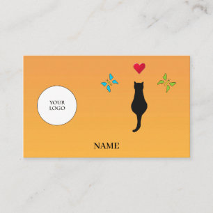 Carte De Visite Black Cat Red Heart & Butterflies Médias sociaux