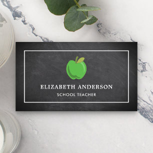 Carte De Visite Black Chalkboard Green Apple School Enseignant