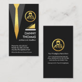Carte De Visite Black Chauffeur Suit Gold Cravate (Devant / Derrière)
