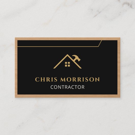 Carte De Visite Black Construction Professional Wood QR Code (Devant)