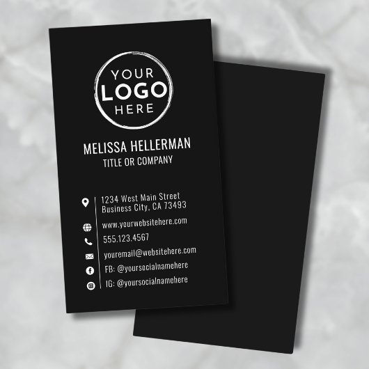 Carte De Visite Black Custom Logo Minimal Modern Vertical