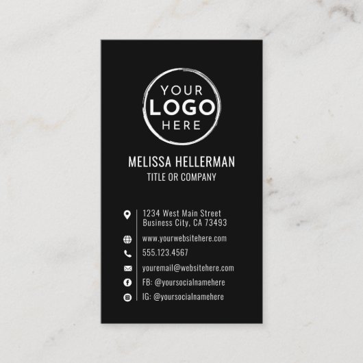 Carte De Visite Black Custom Logo Minimal Modern Vertical (Devant)