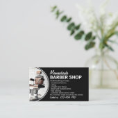 Carte De Visite Black Custom Photos Circle Modern Barber Shop (Debout devant)