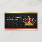 Carte De Visite Black Damas Faux Gold Foil Couronne rouge (Devant)