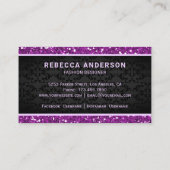 Carte De Visite Black Damask Faux Purple Parties scintillant Couro (Dos)