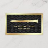 Carte De Visite Black Damask Gold Foil Clarinet Music Teacher (Devant)
