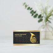 Carte De Visite Black Damask Gold Foil French Horn Music Enseignan (Debout devant)