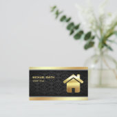 Carte De Visite Black Damask Gold Foil Home Logo Agent immobilier (Debout devant)