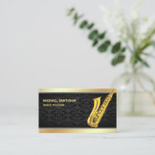 Carte De Visite Black Damask Gold Foil Saxophone Music Teacher (Debout devant)