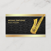 Carte De Visite Black Damask Gold Foil Saxophone Music Teacher (Devant)