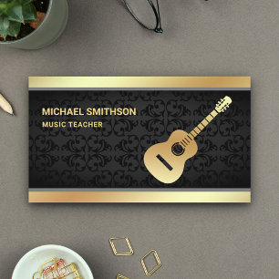 Carte De Visite Black Damask Gold Guitare Musique enseignant Guita