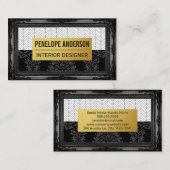 Carte De Visite Black Damask Gold Metal | Cadre classique (Devant / Derrière)