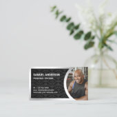 Carte De Visite Black Damask Silver Fitness Personal Trainer Photo (Debout devant)