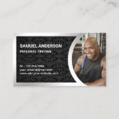 Carte De Visite Black Damask Silver Fitness Personal Trainer Photo (Devant)