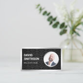 Carte De Visite Black Damask Steel Silver Photo Real Agent (Debout devant)