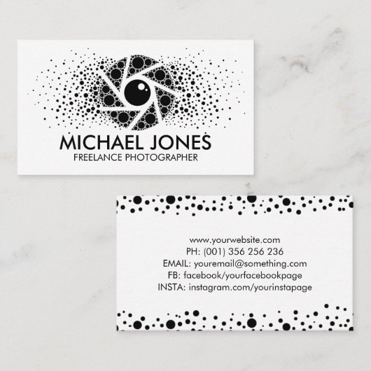 Carte De Visite Black Dot Art Splatter Camera Shutter (Devant / Derrière)