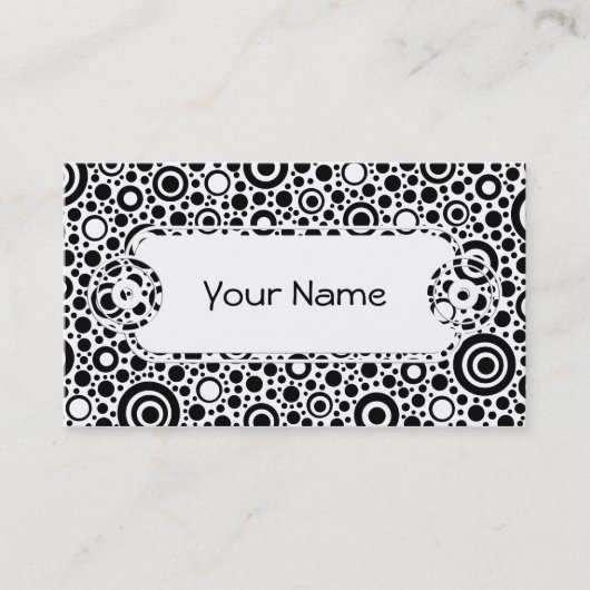 Carte De Visite Black Dots & Circle Pattern + your text & backgr. (Devant)
