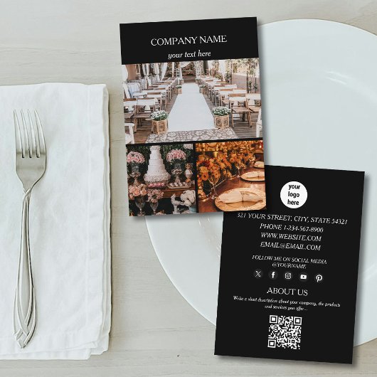 Carte De Visite Black Event Planning Business 3 Photos QR Code