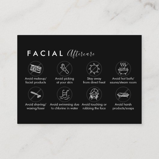Carte De Visite Black Facial Aftercare Conseils Instruction Merci (Dos)