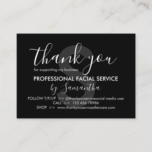 Carte De Visite Black Facial Aftercare Conseils Instruction Merci (Devant)