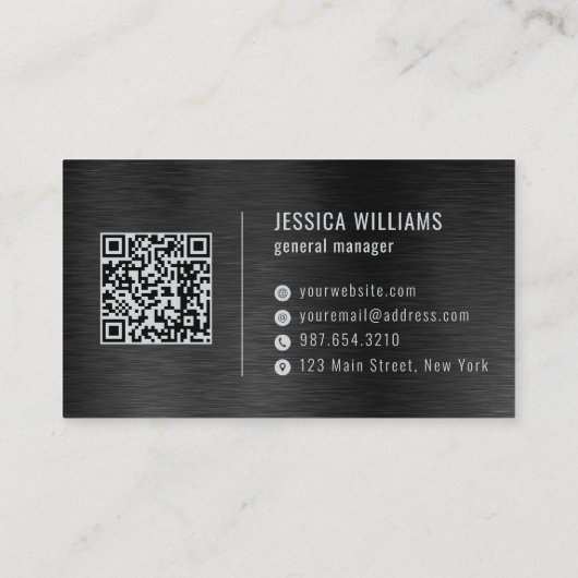 Carte De Visite Black Faux Brushed Steel Professional QR Code (Dos)