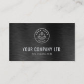 Carte De Visite Black Faux Brushed Steel Professional QR Code (Devant)