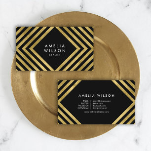 Carte De Visite Black Faux Gold Styliste Médias sociaux Élégant