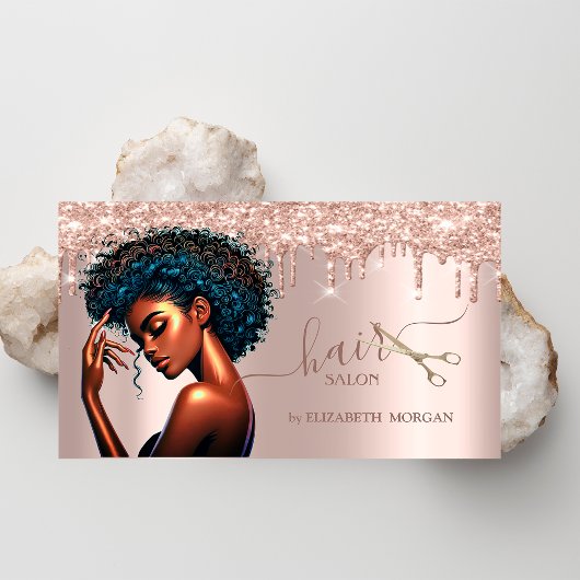 Carte De Visite Black Femme Coiffeur Rose Gold Parties scintillant