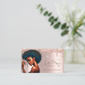 Carte De Visite Black Femme Coiffeur Rose Gold Parties scintillant (Debout devant)